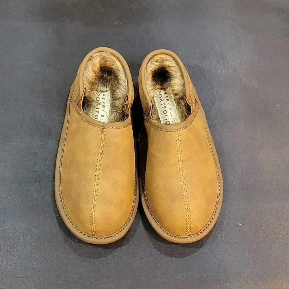 BRAND NEW PERRY ELLIS ROUND-TOE FAUX FUR INSOLE KIDS SLIPPERS